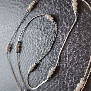 VTG Delicate Pearl Station Silver Necklace - Women Jewelry
